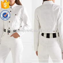 Coton Blanc À Manches Longues Zip-Embroché Cropped Spring Jacket Fabrication En Gros Mode Femmes Vêtements (TA0001J)